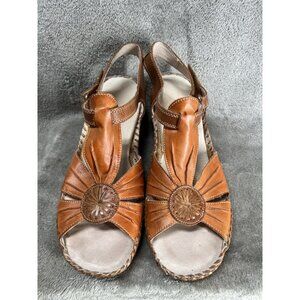 Pikolinos Women’s Size 41 (US 10) Brown Puerto Vallarta Leather Wedge Sandals
